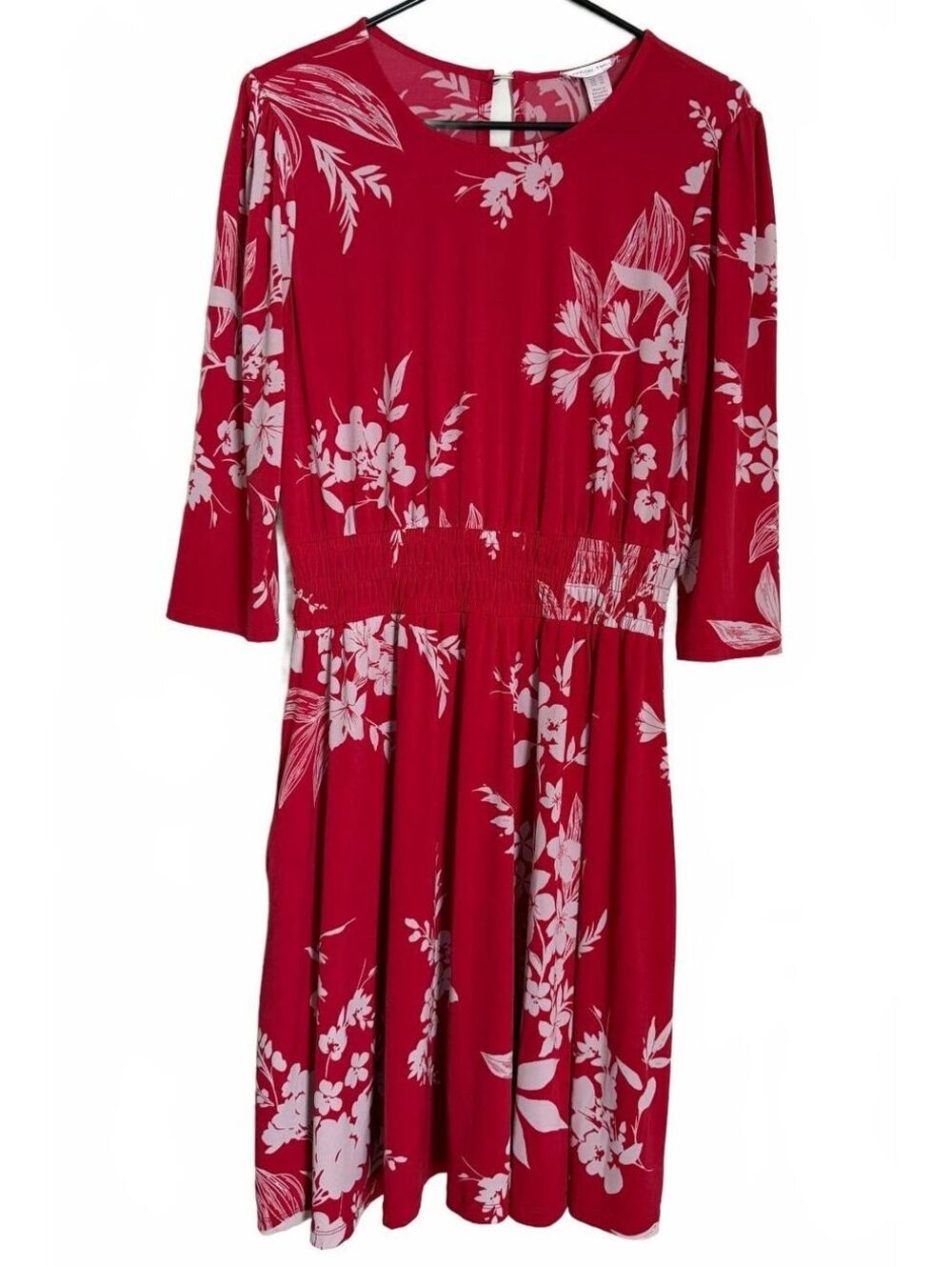 London Times Dress Size 10 Red Floral Cottage Coquette Girl Retro Tropical Flare
